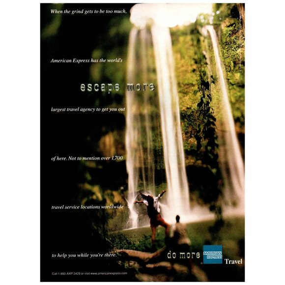 1996 Amex American Express Travel Vintage Print Ad Tropical Waterfall Wall Art - Picture 1 of 2